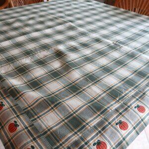 Park Designs Embroidered Pumpkin Tablecloth Green Plaid Cotton 52" x 52"